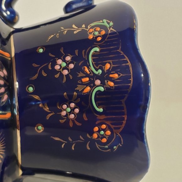 Vintage Cobalt Blue Hand Painted Double Handled Vase Japan - Picture 5 of 7